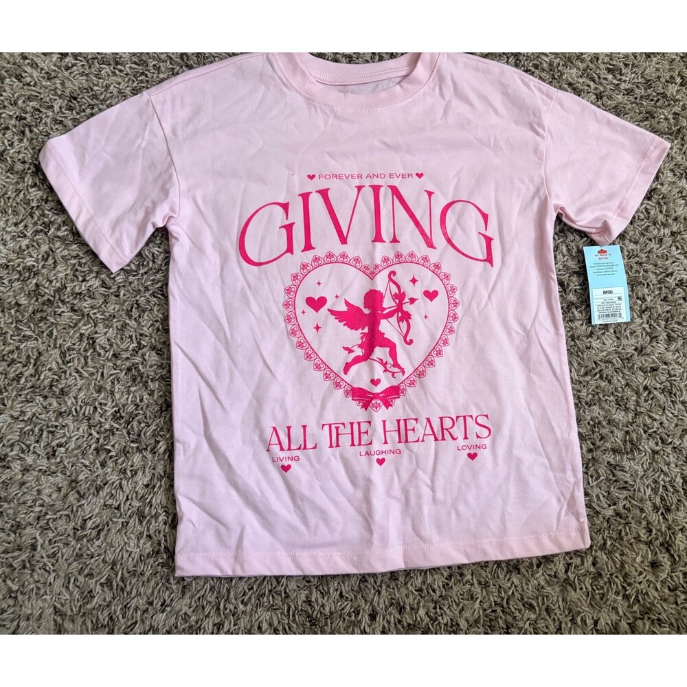 Girls Cat & Jack Giving All The Hearts T-shirt M 8 NWT